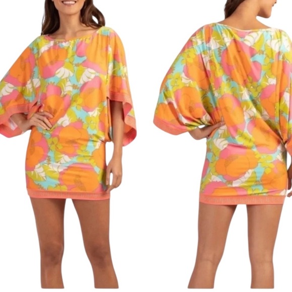 NWT TRINA TURK Vibrant Floral Swim Dress/cover up  with Batwing Sleeves - Picture 7 of 7